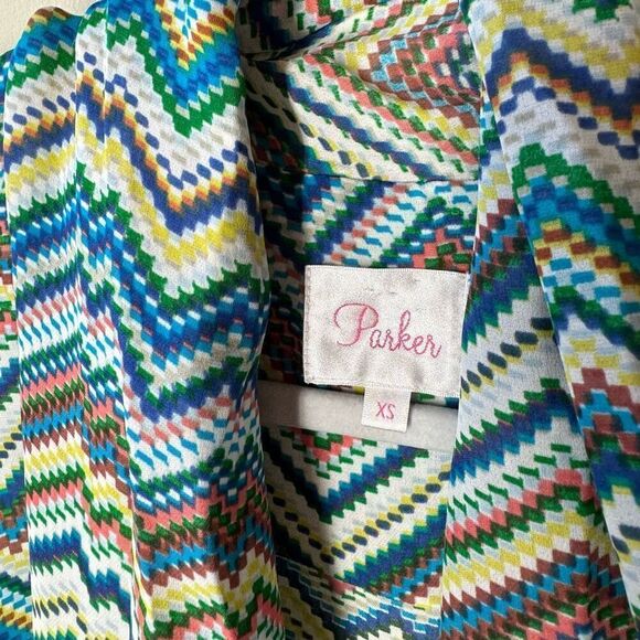 Parker Silk Sleeveless Romper in Colorful Zig Zag Chevron Print Blouson XS - Picture 2 of 10